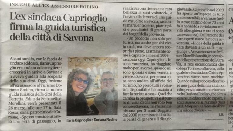 Su Stampa e Secolo XIX intervista a Ilaria Caprioglio, coautrice della guida “Savona”