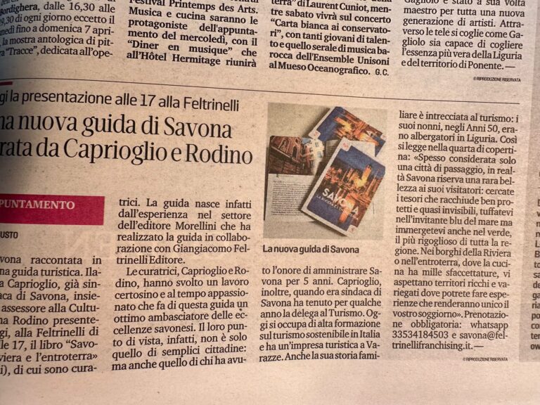 Sul Secolo XIX ampio spazio alla presentazione di “Savona, la Riviera e il territorio”