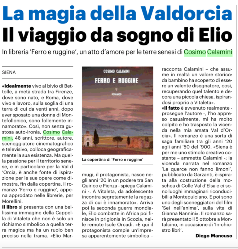 Su La Nazione “Ferro e ruggine” di Cosimo Calamini